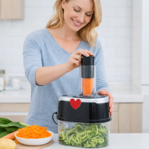 4 in 1 Spiralizzatore Elettrico per Verdure – Tagliapasta Vegetale Automatico con 4 Lame in Acciaio Inox