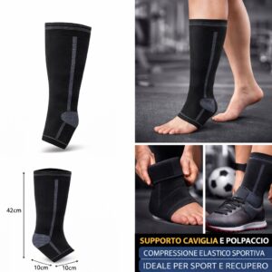 Supporto Elastico Combinato Caviglia e Polpaccio – Compressione Graduata per Stabilità e Recupero Muscolare