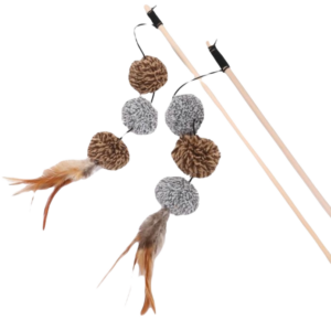 Giocattolo per  Gatto Giocattolo interattivo,  40cm kit da 2 bastoncini di legno con palline in pelo