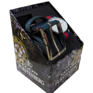 Set uomo box regalo 874-35 furstenberg Cintura Uomo Blu Cinta 125 cm Fodera in Pelle con Orologio Stoffa Blu e Rossa