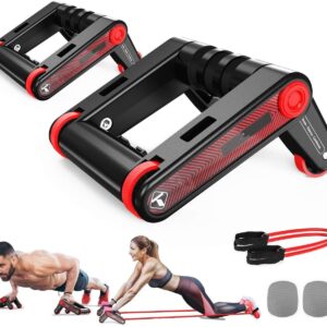 Roller Maniglie per Flessioni Rullo Addominale Multifunzionale Rimbalzo Automatico con Corda Elastica e Ginocchiera per Allenamento in Casa e in Palestra