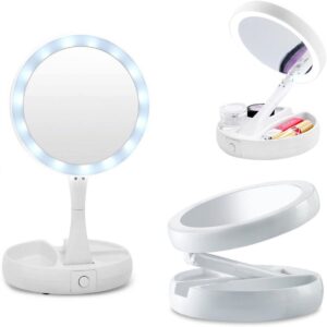 Specchio Doppio Con Luce Led Per Trucco Fold Away Mirror Double Sided Make-up
