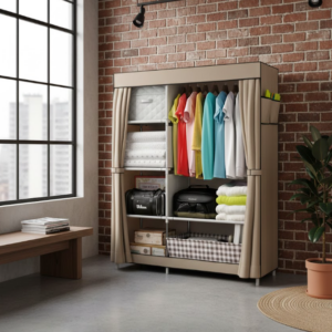Armadio Guardaroba Portatile in Tessuto con Struttura in Acciaio 105x45x170 cm  Marrone