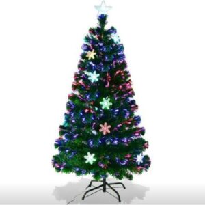 Albero di Natale Verde PVC con Stella di Natale e Luci Colorati a Fibre Ottiche Cambiamento Automatico Supporto in Metallo Altezza 60 cm