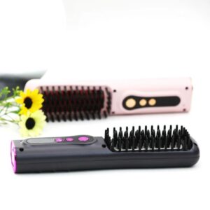Spazzola lisciante QS-828 per capelli spazzola stira capelli ricaricabile senza corda mini usb – 3 livelli temperatura impostabile per capelli da modella strumento professionale portatile viaggio