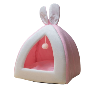 Cuccia per gatti piramidale orecchie di da coniglio Tenda per gatti Cestino per gatti rimovibile con orecchie da coniglio Viene fornito con una divertente palla per gatti 35 x 35 x 38 cm Rosa