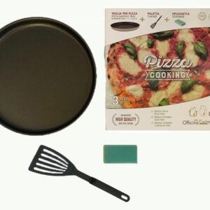 Set da 3 per la preparazione della pizza ,Teglia tonda per pizza con paletta e spugna