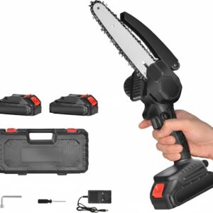 Mini Motosega Elettrica a Batteria 48V – Barra 6 Pollici, 2 Batterie al Litio e Catena di Ricambio – Leggera e Professionale per Potatura e Giardinaggio