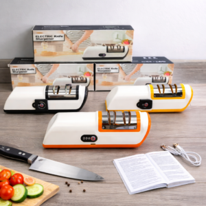 Affilacoltelli Elettrico USB a 2 Fasi – Affilatura Fine e Grossolana, Compatto e Facile da Usare, Ideale per Cucina