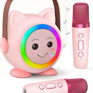 Mini Karaoke Portatile per Bambini con 2 Microfoni Wireless e Luci LED