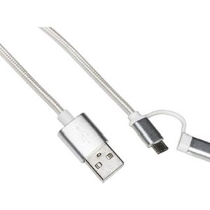 Cavo dati carica USB 2 in 1, lightning + Micro USB, in tela intrecciata, fino a 2 ampere, lungo 1m